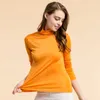 Suyadream kvinnor silke skjortor turtleneck långärmad solid pullovers smal passform botten skjorta våren höst topp xxxl 210317