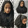 180 Density Full 24inches Black/Brown /Burgundy Box Braids Wig Fully Hand Ponytail Synthetic Lace Front Braided Wig With Curly Tips