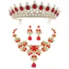 Crystal Green Red Wedding Bridal Sets Tiaras Crown Bride Women Pageant Prom Jewelry Set Earrings Necklace Hair Ornaments