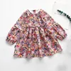Девушки платье осень весенняя мода детская одежда Питер Pan Collor милые костюмы цветок печати элегантные наряды 1-5 лет 210429