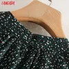 Tangada Moda Kobiety Zielone Kropki Dotychu Drukuj Dress Z Pas Pas Stand Collar Długi Rękaw Panie Luźne Midi Sukienka Vestidos XN16 210609