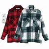 Herfst Red Plaid Jassen en Jassen Dames Streetwear Mode Lange Mouw Office Oversized Bovenkleding 210521