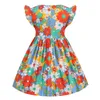 Europäischen Stil Blumendruck 2021 Neue Stil Sommer Mädchen Kleid Baumwolle Kurzarm Kinderkleidung Prinzessin Party Kleider Q0716