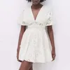 Femmes été décontracté élégant Mini robe ZA à manches courtes évider col en v femme blanc fête rue doublure robes Vestidos 210513