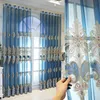 Оконные жалюзи вышивка тюль занавес для гостиной роскошное синее окно экран высокой концевой кухни драпировка панели Europe ad511h 210913