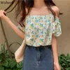 Fresco Floral Sling Camisas Mujer Verano Slash Cuello Hombro Sexy Tops Coreano Dulce Elegante Blusas Chic Blusas 210519