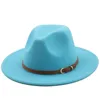 Breda randen hattar 56-60 cm White Blackwide fedora hatt kvinnor män imitation ull filt med metall kedja dekor panama jazz chapeau2343