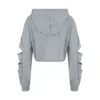 Mode Sweat à capuche surdimensionné Sweats à capuche pour femmes Coton Fille à capuche Pull recadré Trou creux Sweat-shirt décontracté Sweat Veste Vêtements Y1118