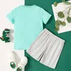 Summer 2-piece Baby / Toddler Boy Dinosaur Tee and Solid Shorts Set 210528