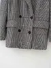 Elegant women houndstooth causal blazer autumn office ladies pocket jackets loose female grey plaid suits girls chic sets 210427