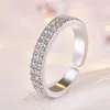 Dupla fileira cúbica zircônia anel dedo dedo dedo rosa ouro gelado fora ajustável anéis chunky para mulheres homens casal engajamento qua moda jóias e arenoso