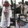 Roupa de banho feminina preto branco biquíni encobrimento verão sexy renda quimono boho praia longo maxi vestido transparente solto kaftan túnica maiô