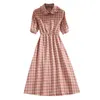 Mori fille robe d'été mode femmes à manches courtes Plaid Vintage es col claudine femme coton lin Vestidos 210520