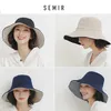 Chapeaux de seau noir pour femmes Summer Summer Beach Sunde-face Sunscreen Protection anti-UV extérieure