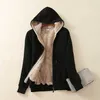 Casual Inverno Caldo Sherpa Foderato In Pile Zip Up Giubbotti Per Le Donne Solido Nero Cappotto Con Cappuccio Veste Polaire Femme Casaco Feminino 211109