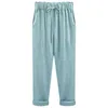 Cotton Linen Pants Elastic high Waist Ankle Length Casual Women Loose spring pants 211118