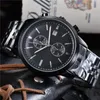 Fashion designer men's casual watch multi-time zone automatic calendar metal steel band quartz watch