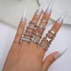 S2658 mode bijoux Knuckle anneau ensemble argent géométrique fausse perle perles ange aile croix chaîne empilable anneaux ensemble 15 pièces/ensemble