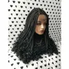 180 Density Full 24inches Black/Brown /Burgundy Box Braids Wig Fully Hand Ponytail Synthetic Lace Front Braided Wig With Curly Tips