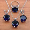 Ensemble de bijoux classiques pour femmes, boucles d'oreilles, collier, zircone bleue, couleur argent, pendentif, bagues, Bracelet, JS0563313t, 2021