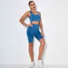 Summer Woman Breathable Sport Sets Sexy Slim Push Up Fitness Bra Yoga Underwear + Gym Shorts Solid Workout Short Leggings 210514