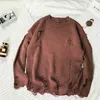 Waschloch zerrissene Strickpullover Männer Frauen Street Hip Hop Pullover Jumper Mode Übergroße All-Match-Männer Winterkleidung 210917