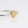 100% 925 argent Sterling couleur or boucle de coeur avec Bracelet en Zircon clair pour les femmes ajustement breloques perles bijoux en argent