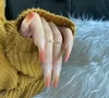 Nude Orange Ombre Francuskie paznokcie Balerina Długie Trumny Błyszczące paznokcie Prasa Akrylowa Na Nail Art Set 24pcs