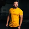 Gym bomull T-shirt Män Fitness träning Skinny Short Sleeve T-Man Bodybuilding Sport Tee Toppar Sommar Casual Kläder 210707