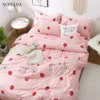 Dekbedovertrek Dubbele Queen Twin Roze Kawaii Aardbei Sprei Single Bed Blad Kussenslopen 4st Beddengoed Set Familie 210319