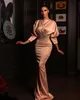 Aso Ebi African Plus Size Mermiad Evening Dresses Bateau Neck Satin Long Sleeves Beaded Crystals Prom Gowns for Women Party Formal Second Reception Dress Custom Made