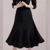 Lente Sexy V-hals Vintage Puff Sleeve Black Dress Dames Temperament Elegante Trompet Mermaid Vestidos 210520