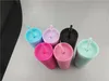 Armazém local de 16 onças de copos magros de canecas de copos acrílicos coloridos foscos com tampas e palhas de parede dupla plástico Tumbllers US-abroad USA Warehouse