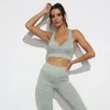 Tute Set da yoga firmati T-shirt sexy con scollo a V Completi da yoga da donna Completo da palestra Abbigliamento sportivo Fitness 2 pezzi Reggiseno Allinea Leggings pantaloni set da allenamento pile tecnico Attivo