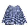 Summer And Blue-and-white Striped Open-fork Full T-shirt Spring Women's Loose Plus Size O Neck Casual Top 210615