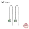 Fashion Dangle Earring 925 Sterling Silver Round Green Opal Long Chain Drop Earrings for Women Jewelry 210707