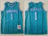 Kevin Garnett Jersey 21 Tyrone Muggsy Bogues 1 Larry Johnson 2 Alonzo Mourning 33 Stitched Zielony Niebieski Czarny Mężczyźni Koszykówka Mitchell And Ness