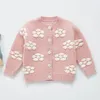 Spring Autumn Cute Baby Girls Embroider Cardigan Coat Clothing Kids Long Sleeve Knit Children Flower s 210429