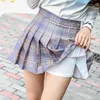 QRWR XS-3XL Plaid Estate Gonna Donna Vita alta Cucitura Studente Pieghettato Carino Dolce Ragazze Danza Mini 210721