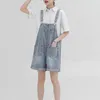 Jocoo jolee vrouwen zomer korea preppy stijl krimpen rechte borstplaten losse hoge taille pocket cowboy rompertjes playsuits 210518