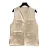 Women Vest Tweed Pocket Loose Button Highstreet C0120 210514