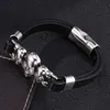 Nieuwe Trendy Steampunk Style Rvs Evil Skull Charm Black Lederen Armband