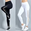 Seksi Ince Yan Kalem Kuşgözü Tayt Kadın Casual Beyaz Siyah Uzun Bandaj Spor Spor Elastik Legging Femme Sonbahar Kış 210507