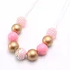 collana di perline rosa per bambini collana di gomma da masticare multicolore moda per ragazze gioielli in corda regolabile per regalo di compleanno per ragazze