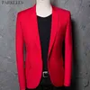 Red One Button Slim Fit Blazer Jacket Maen Brand Notched Lapel Męskie Garnitur Blazer Casual Party Groom Wedding Blazer Hombre 44 210522