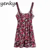 Floral Print Ruffle Wrap Sukienka Kobiety V Neck Bez Rękawów Sexy Sling Beach Sundress Kobieta A-Line Krótkie Sukienki Letnie BBWM2220 210515