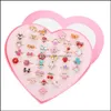 Cluster Jewelry 36Pcs Colorf Children Cute Adjustable Rings Sparkle With Heart Shape Display Case For Kids Birthday Party Favors Drop Delive