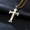 Cool Cross Pendant Necklace Mens Boys Stainless Steel Gold Silver Black Byzantine Chain 4mm 24 Inch