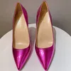 Casual Designer Sexy Lady Fashion Women Shoes Fucsia Patent Leather Pointy Toe Stiletto Stripper High Heels Zapatos Mujer Prom Evening pumps size 44 12cm