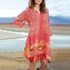 Casual Dresses Bohemian Dress Women Floral Printing Vintage Långärmad 2022 Sundress Vestidos Kvinna Robe Plus Storlek 5XL